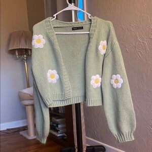 Mint Green Floral Knit Sweater
